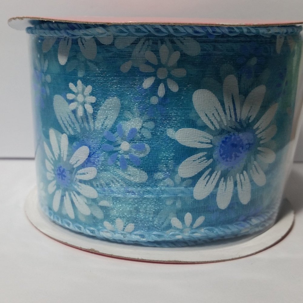 Ribbon 2.5" Sheer Blue Flowers